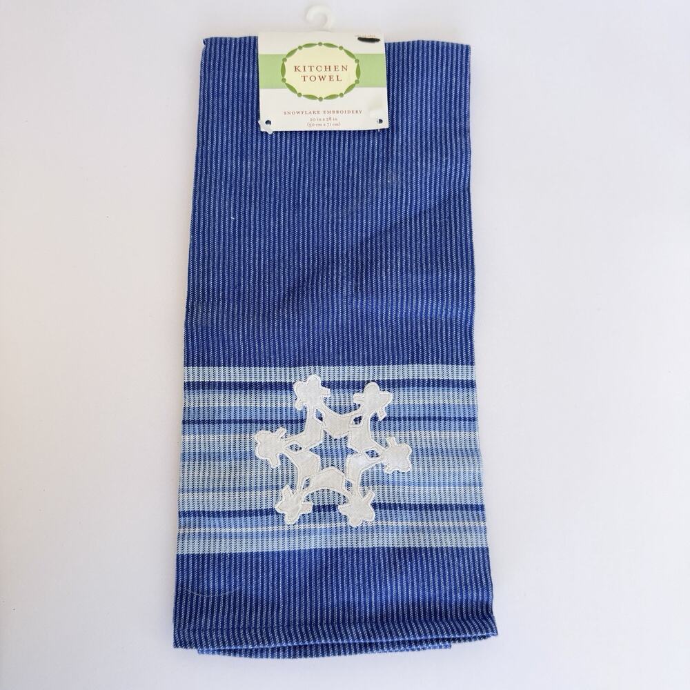 Kitchen Towel Snowflake Embroidery Blue Holiday Hand Towel 100% Cotton